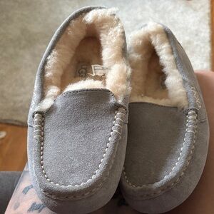 UGG Light Grey Suede Shearling Moccasin Slippers